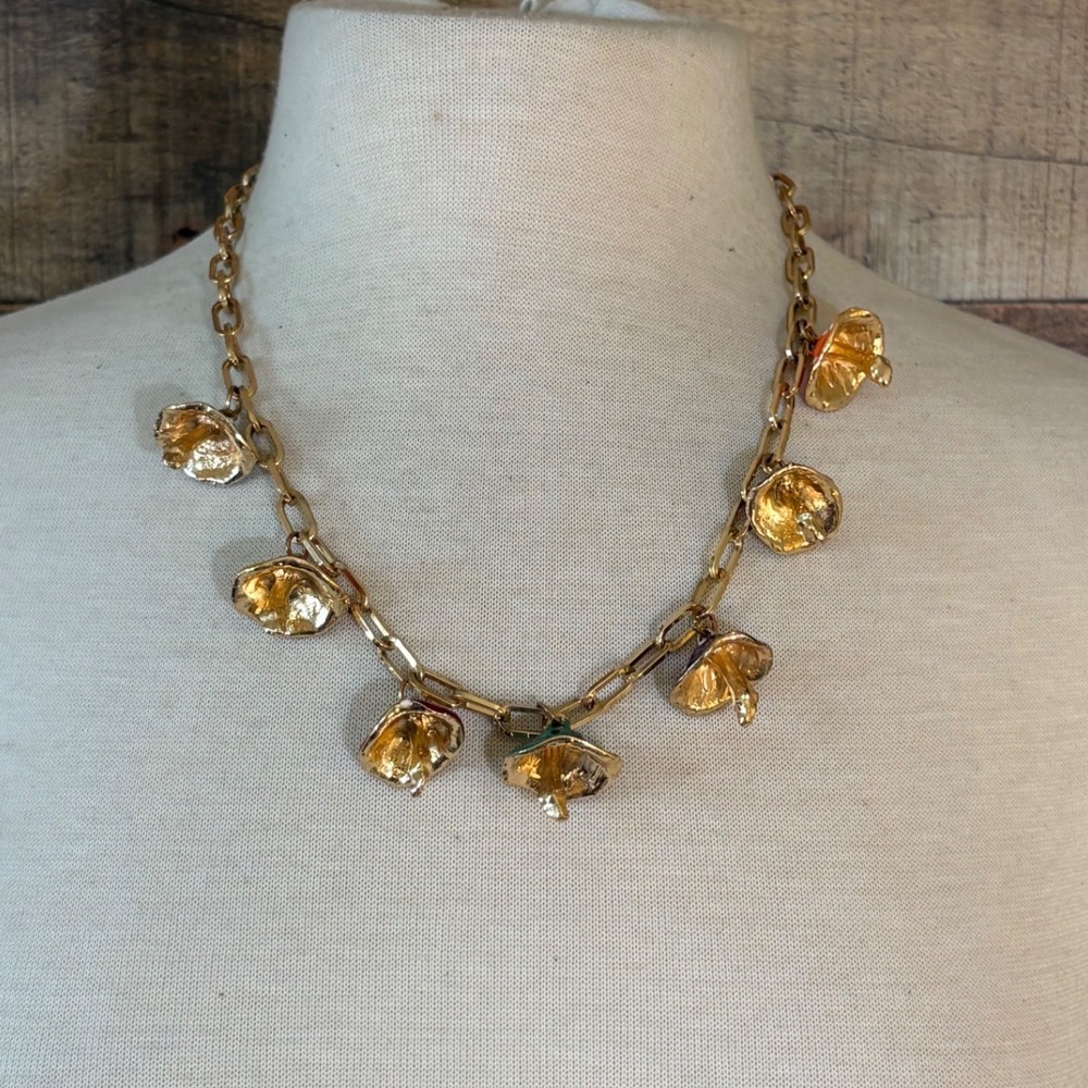 Gold Tone Enamel Mushroom Charm Necklace Whimsical Cottagecore J2019